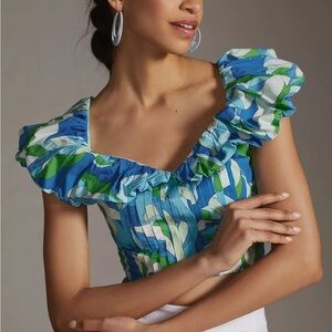 Maeve Anthropologie Puff Sleeve Cropped Blouse Size Small